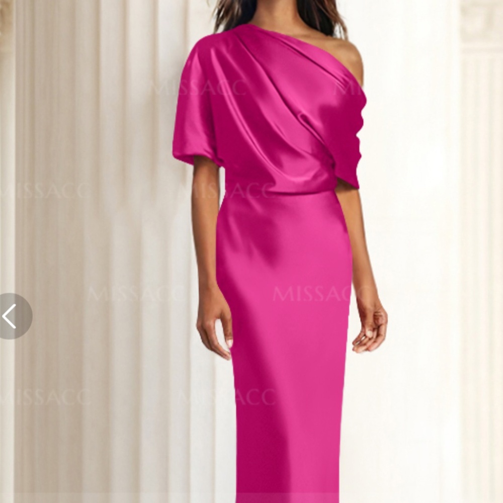Fuchsia Draped Shoulder Gown